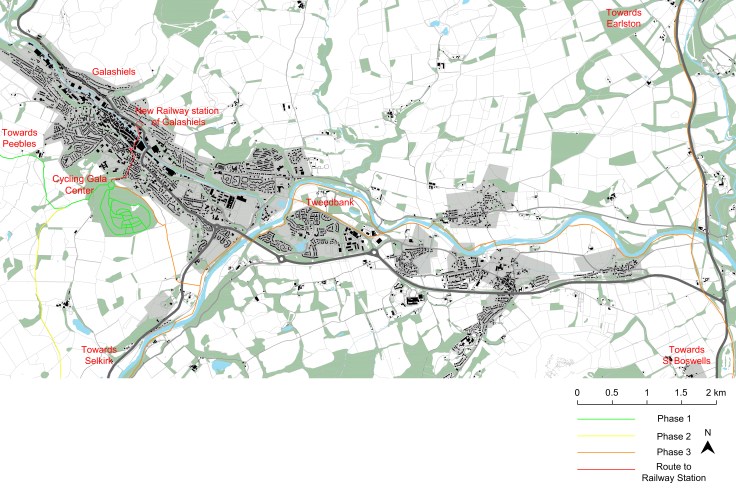 Map of Galashiels and proposed routes